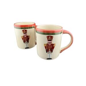Christopher Radko Holiday Christmas Nutcracker Candy Cane Snowman Mugs Set of 2